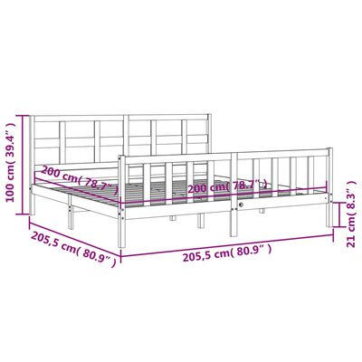 vidaXL Estructura de cama con cabecero madera maciza gris 200x200 cm