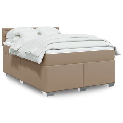 vidaXL Cama box spring con colchón cuero sintético capuchino 140x200cm