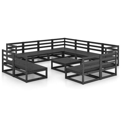 vidaXL Juego de muebles de jardín 12 pzas y cojines negro madera pino