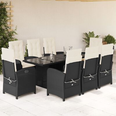 vidaXL Set de comedor de jardín 9 pzas y cojines ratán sintético negro