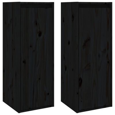 vidaXL Armarios de pared 2 uds madera maciza de pino negro 30x30x80 cm
