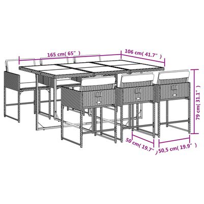 vidaXL Set de comedor de jardín 7 pzas y cojines ratán sintético negro