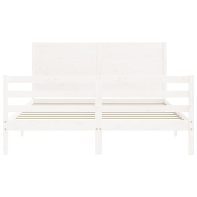 vidaXL Estructura de cama matrimonio con cabecero madera maciza blanco