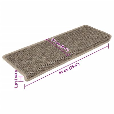 vidaXL Alfombrilla autoadhesiva escalera sisal 15 uds beige 65x21x4 cm