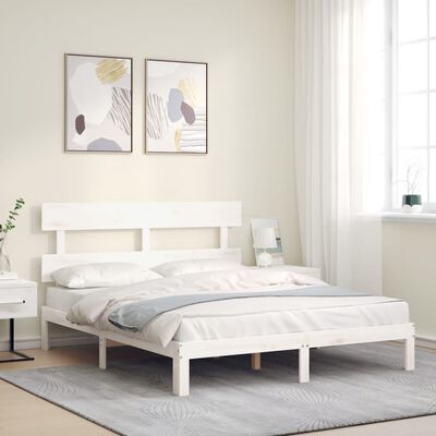 vidaXL Estructura de cama con cabecero madera maciza blanco 160x200 cm