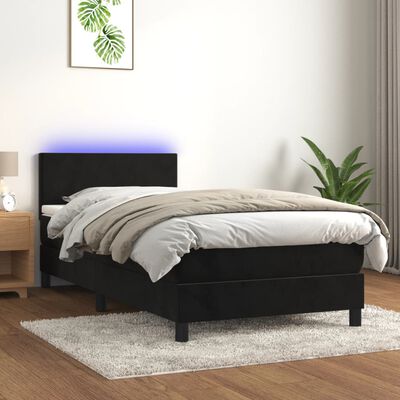 vidaXL Cama box spring colchón y LED terciopelo negro 80x200 cm