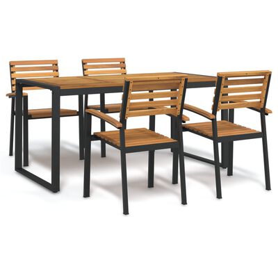 vidaXL Juego de comedor de jardín 5 pzas madera maciza acacia y metal