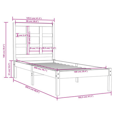 vidaXL Estructura de cama madera maciza 100x200 cm