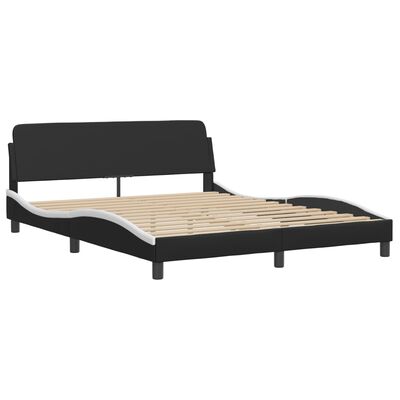 vidaXL Estructura de cama con luz LED cuero PE blanco negro 160x200 cm