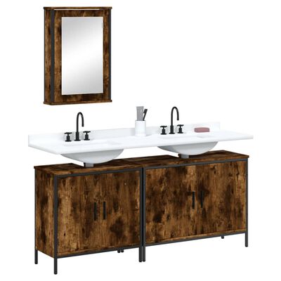 vidaXL Set de muebles baño 3 pzas madera contrachapada roble ahumado