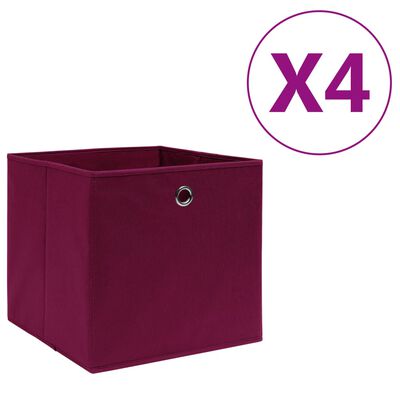 vidaXL Caja de almacenaje 4 uds tela no tejida 28x28x28cm rojo oscuro