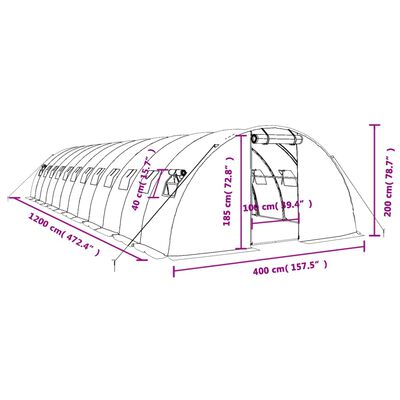 vidaXL Invernadero con estructura de acero verde 48 m² 12x4x2 m