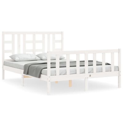 vidaXL Estructura cama de matrimonio con cabecero madera maciza blanco