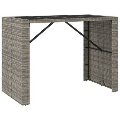 vidaXL Mesa alta bar con superficie vidrio ratán PE gris 145x80x110 cm