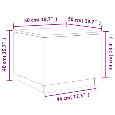 vidaXL Mesa de centro con luces LED marrón roble 50x50x40 cm