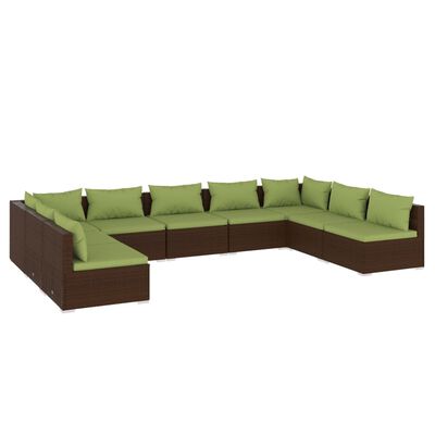 vidaXL Set muebles de jardín 9 piezas y cojines ratán sintético marrón