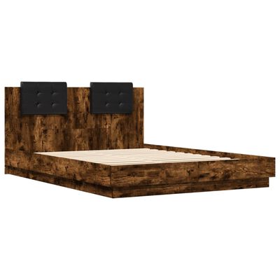 vidaXL Cama con cabecero madera de ingeniería roble ahumado 140x200 cm