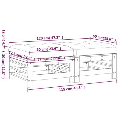 vidaXL Taburetes de jardín con cojines 2 uds madera maciza pino gris