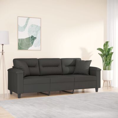 vidaXL Sofá 3 plazas almohadas y cojines microfibra gris oscuro 180 cm