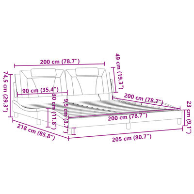 vidaXL Estructura cama con LED cuero sintético negro blanco 200x200 cm