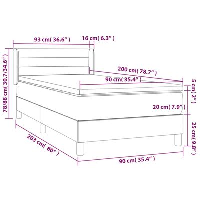 vidaXL Cama box spring con colchón tela gris taupe 90x200 cm