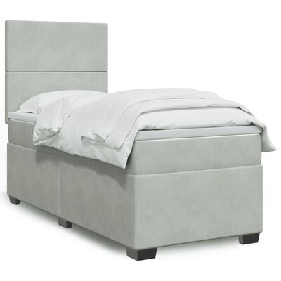 vidaXL Cama box spring con colchón terciopelo gris claro 100x200 cm