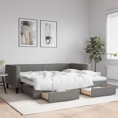 vidaXL Sofá cama nido con cajones tela gris oscuro 90x190 cm