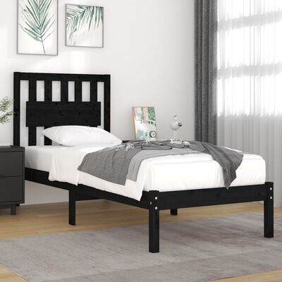 vidaXL Estructura de cama madera maciza pino individual negro 90x190cm