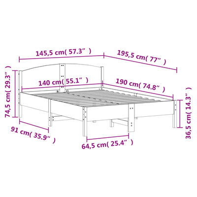 vidaXL Estructura de cama sin colchón madera de pino blanca 140x190 cm