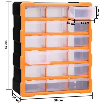 vidaXL Organizador multicajones con 18 cajones intermedios 38x16x47 cm