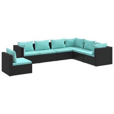 vidaXL Set de muebles de jardín 7 pzas y cojines ratán sintético negro