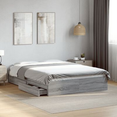 vidaXL Cama con cajones madera ingeniería gris Sonoma 120x200 cm