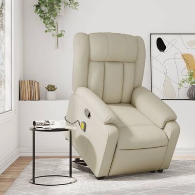 vidaXL Sillón reclinable de masaje de pie cuero artificial color crema