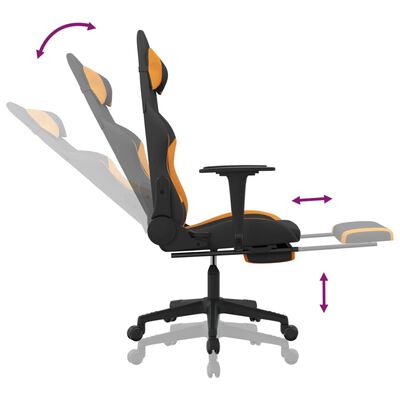 vidaXL Silla gaming de masaje con reposapiés tela negro y naranja