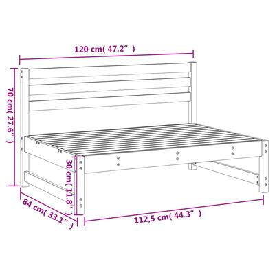 vidaXL Sofá central de jardín madera maciza de pino negro 120x80 cm