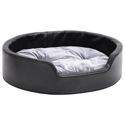 vidaXL Cama para perros felpa y cuero sintético negro gris 69x59x19 cm