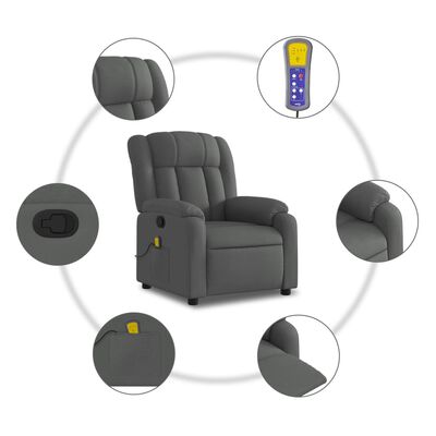 vidaXL Sillón de masaje reclinable de tela gris oscuro