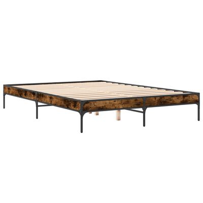 vidaXL Estructura cama madera ingeniería metal roble ahumado 140x200cm