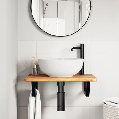 vidaXL Estante de lavabo de pared de acero y madera maciza de roble