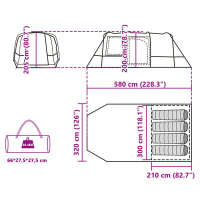 vidaXL Tienda de camping con túnel 4 personas impermeable gris naranja