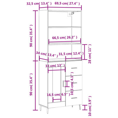 vidaXL Aparador alto madera contrachapada marrón roble 69,5x34x180 cm