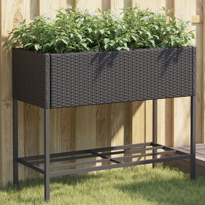 vidaXL Jardineras con estante 2 uds ratán sintético negro 90x40x75 cm