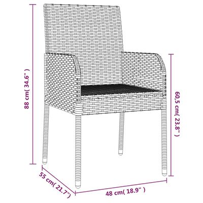 vidaXL Set comedor jardín 3 pzas y cojines ratán sintético negro gris