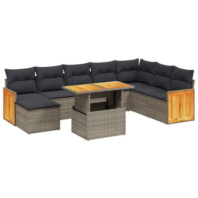 vidaXL Set de muebles de jardín 9 pzas y cojines ratán sintético gris