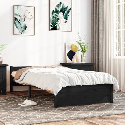 vidaXL Estructura de cama madera maciza individual negra 75x190 cm