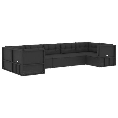 vidaXL Set de muebles de jardín y cojines 7 pzas ratán sintético negro