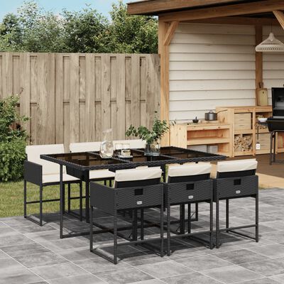 vidaXL Set de comedor de jardín 7 pzas y cojines ratán sintético negro