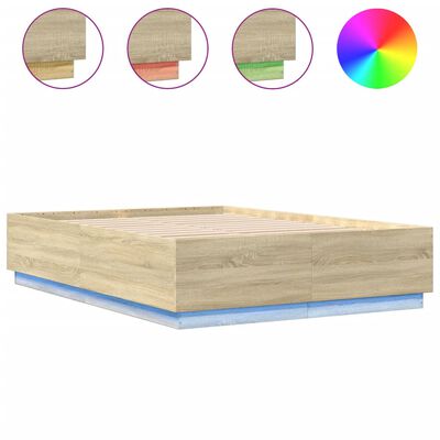 vidaXL Estructura cama con luces LED madera roble Sonoma 160x200 cm