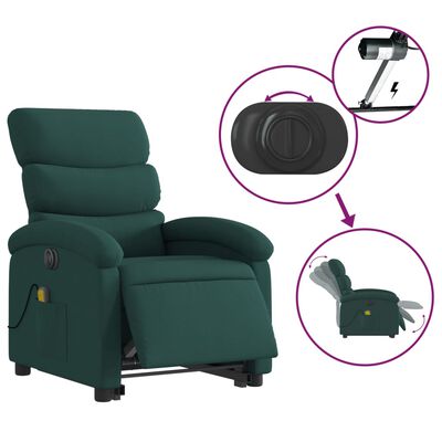 vidaXL Sillón masaje eléctrico reclinable elevable tela verde oscuro