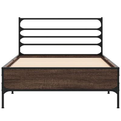 vidaXL Estructura cama madera ingeniería metal roble marrón 75x190 cm